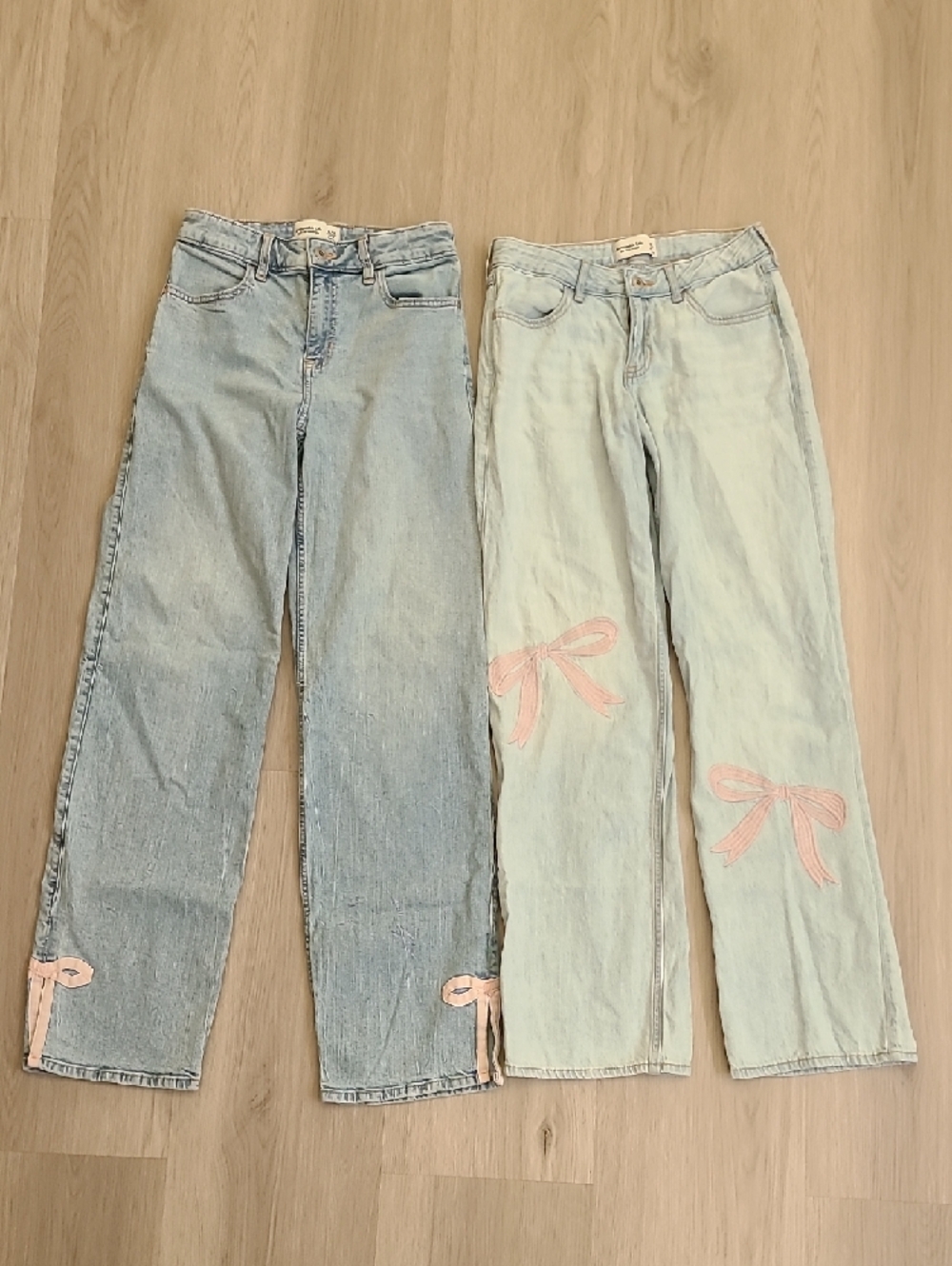 abercrombie kids Blue High Rise Wide Leg Low Rise Baggy Jeans Pink Bows Coquette